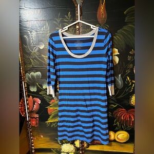Patagonia Women's Blue/Black Organic Cotton Tencel Striped 3/4 Sleeve Dress (D2)